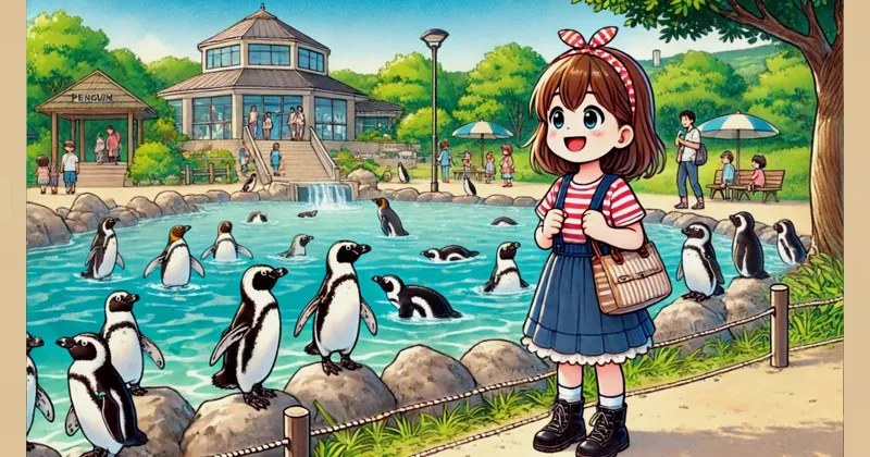 イメージ画像:動物園 のペンギンをみている小さい女の子