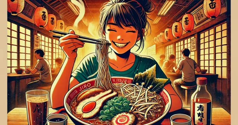 イメージ画像：ラーメンをうれしそうにたべる女性