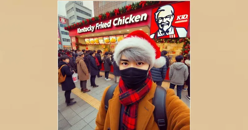 KFC_クリスマスの行列の様子に引く男性