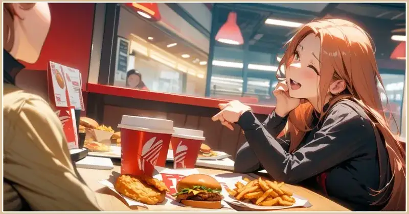 ケンタッキー_KFCの食事シーン_友人同士