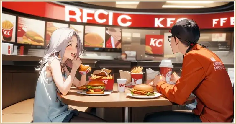 ケンタッキー_KFCの食事シーン_男女