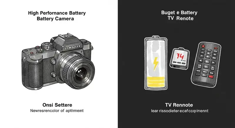 カメラと高性能なバッテリー・リモコンを書いたイラスト