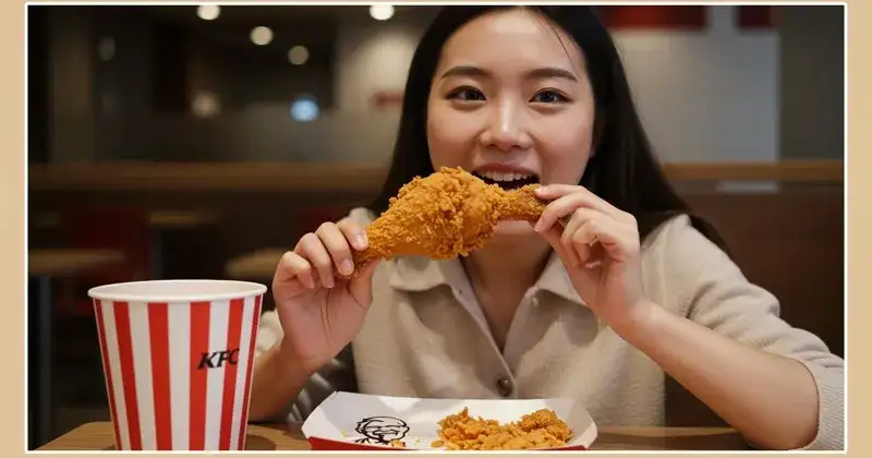 KFC メニュー 食べている女性