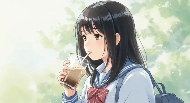 コーヒー牛乳を飲んでいるJK