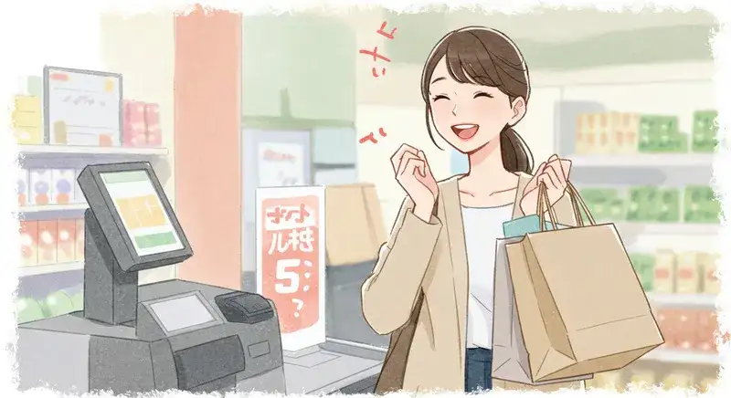 楽しそうに買い物を楽しむ女性のイラスト