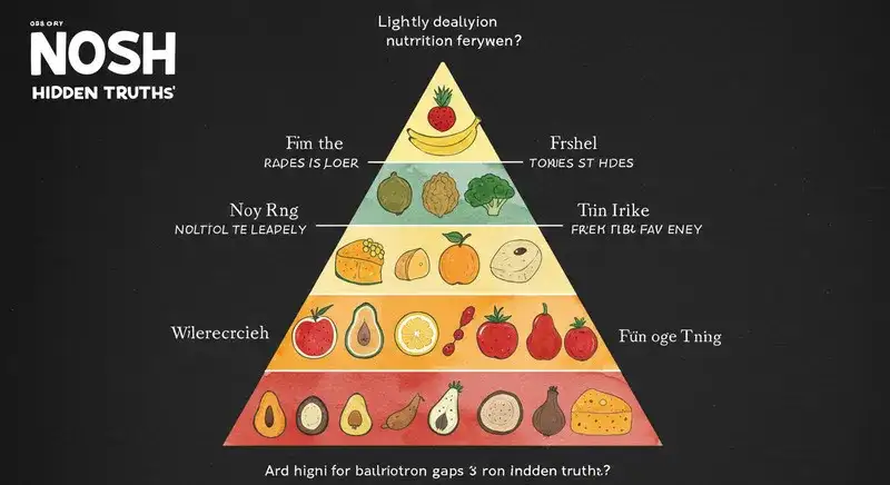典型的なナッシュの食事におけるわずかな潜在的な栄養ギャップを指摘するアンバランスなフードピラミッド