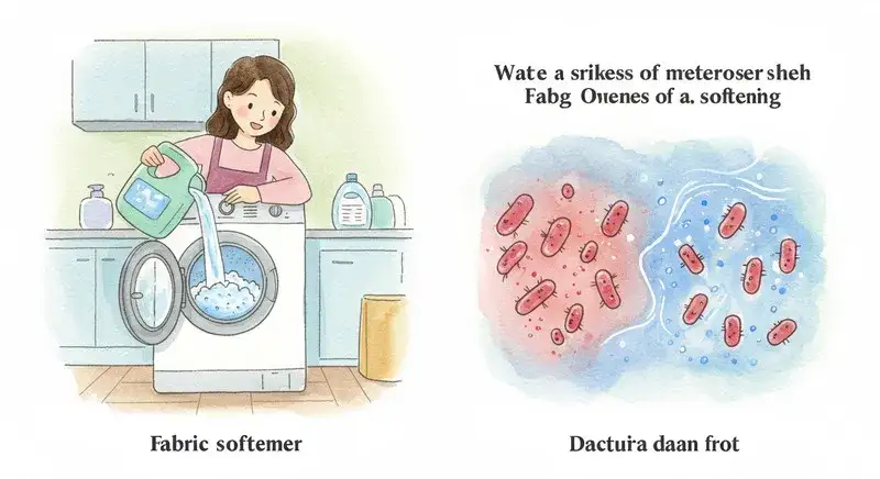 柔軟剤の使いすぎによるリスクを示す水彩画イラスト