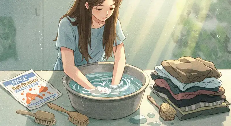 洗濯時の色移りを防ぐための効果的な方法を示す水彩画イラスト