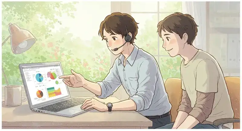 パソコンでガス料金の相談をする様子