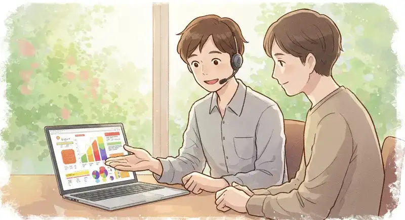 パソコンでガス料金の相談をする様子