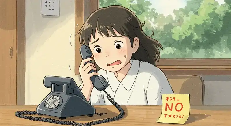 電話勧誘を断り安心する人物