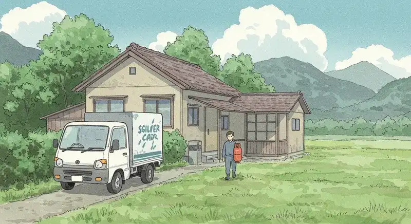 ガスボンベを家に配送する作業員