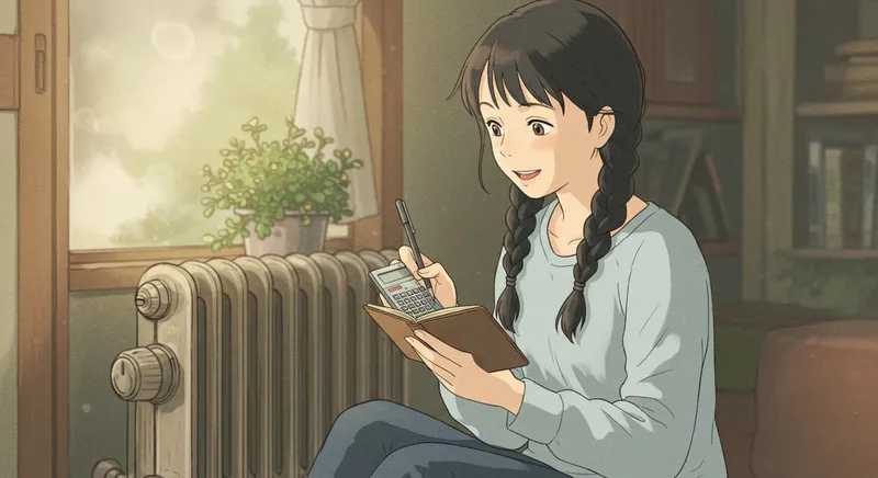 電卓を持つ女性(主婦)