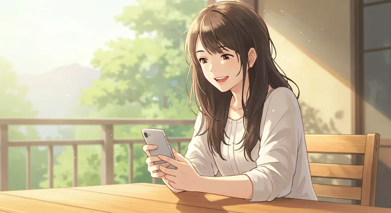 女性がスマホを見て喜んでいる様子
