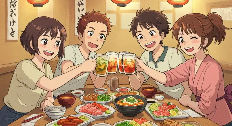 ) 乾杯する若者グループ