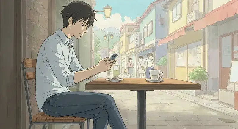 スマホを見て悩む若者