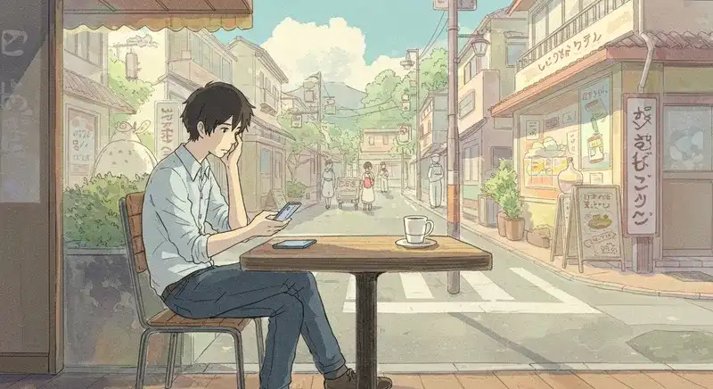 スマホを見て悩む若者