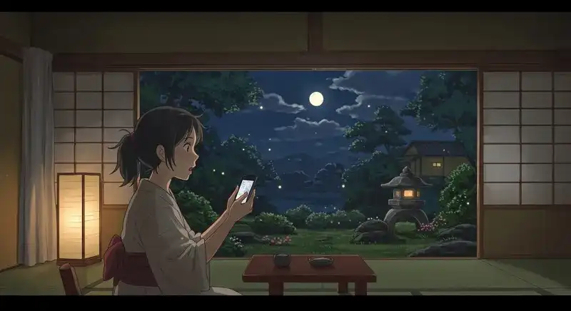 暗い室内でスマホの画面を見て驚く女性