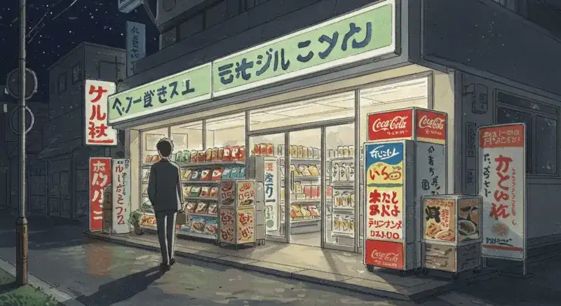 夜のコンビニで手軽に購入するイメージ