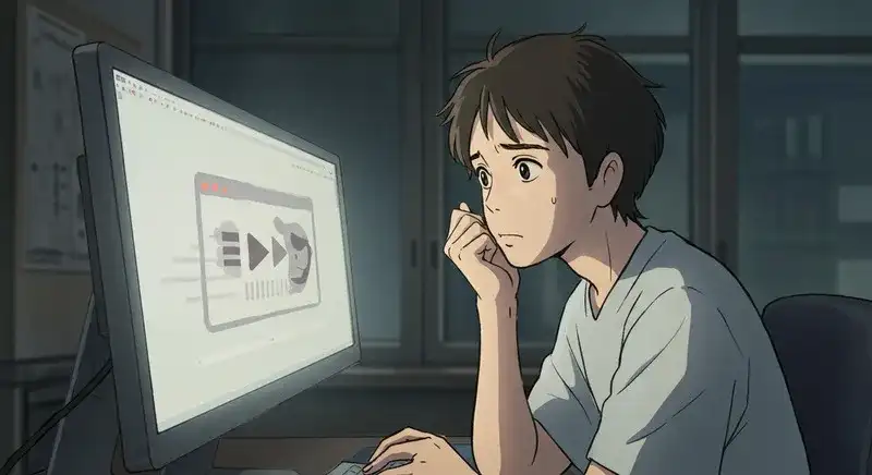 PCの前で原因を探す人