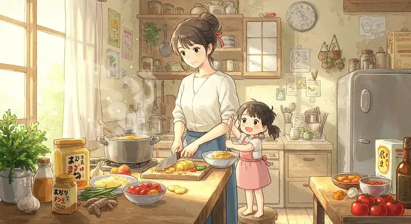 カレーを作る母娘