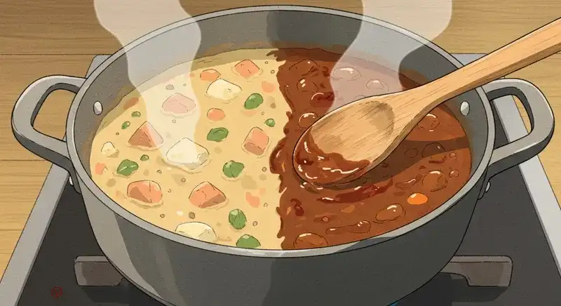 甘口と辛口のカレーを調整中