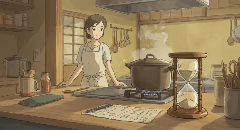 煮込み時間を確認する女性