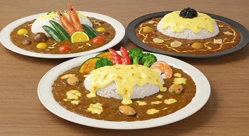 多彩なアレンジカレーの盛り付け