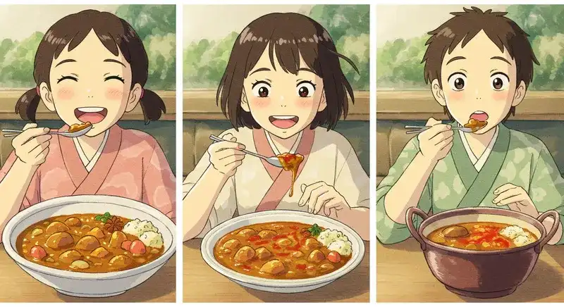 好みに合わせてカレーを食べる人々