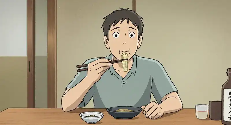 生焼けのえのきを見て戸惑う男性