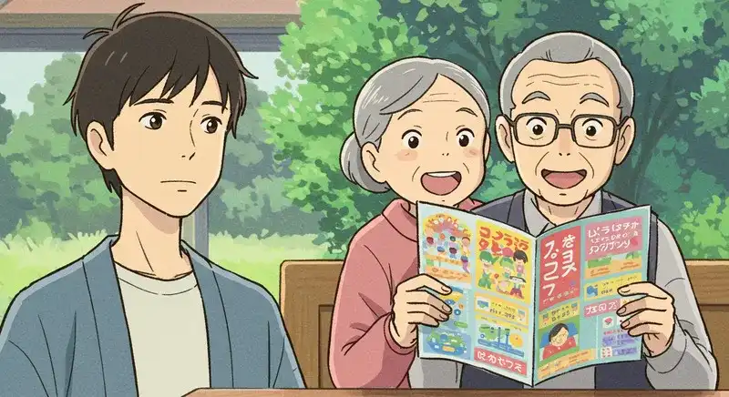 フィットットに夢中な家族を見守る
