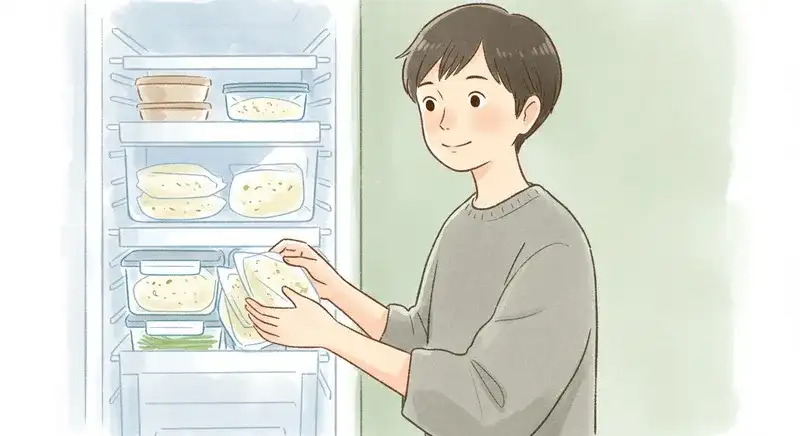 冷凍庫で小分けごはんを整理する人