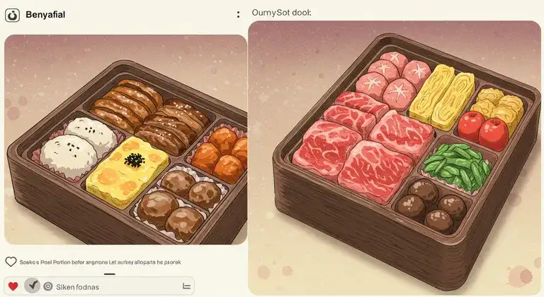 SNS風画面に映る豪華なかまどや弁当 (1)