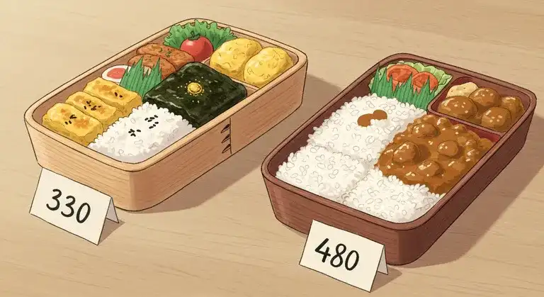 価格表示のあるのり弁風とカレー弁当風