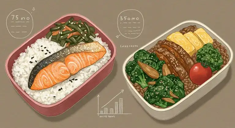 鮭弁当風と煮物弁当風、カロリーイメージ