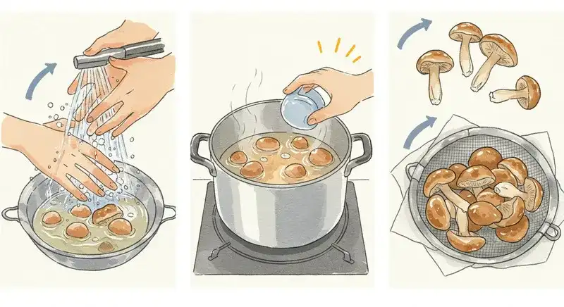 なめこの下処理工程の流れ