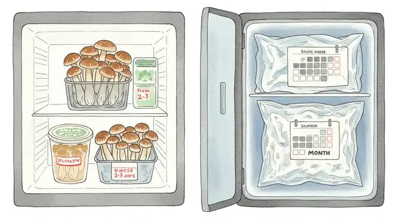 冷蔵・冷凍保存されたなめこの比較