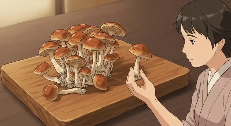 なめこの見た目を観察する様子