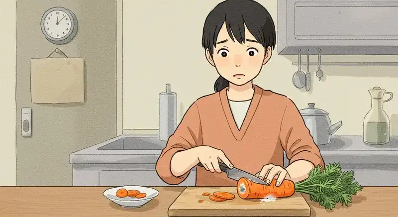 にんじんをカットして状態確認する様子