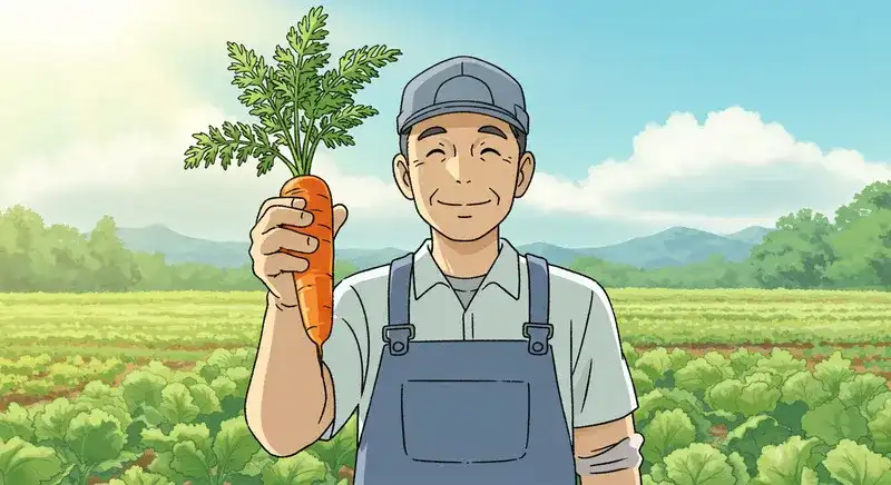 農家の男性がにんじんを解説する