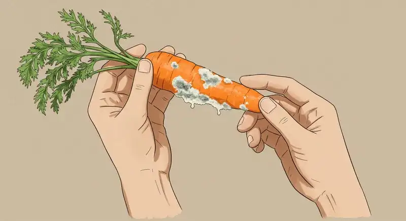 傷んだにんじんを手で確認する様子