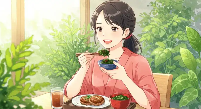 健康的な定食を食べる女性