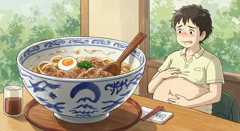 満腹でお腹をさする人物のイラスト