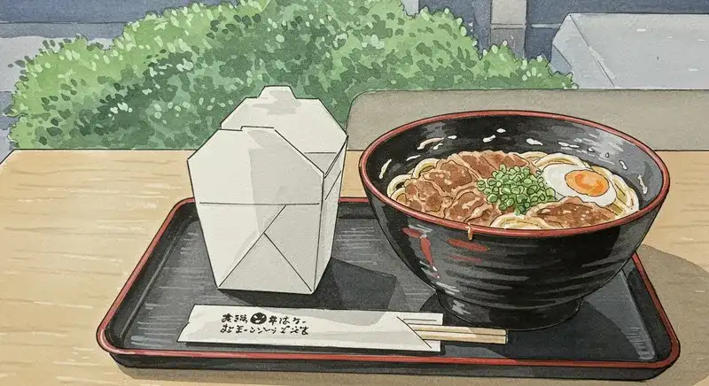 残った牛丼と持ち帰り容器のイラスト