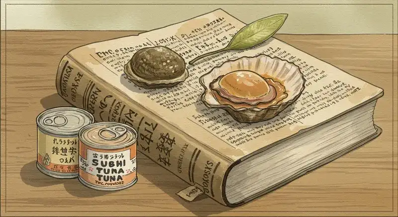 辞書と食材を組み合わせたイメージ