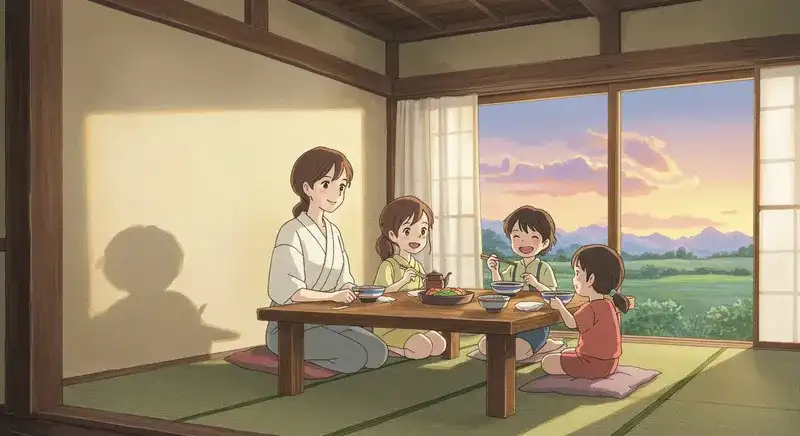 田舎の家族団らんの食卓