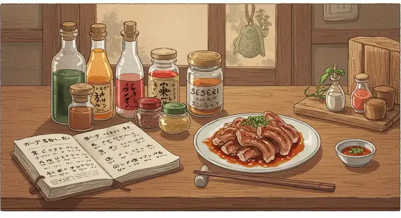 調味料とせせり料理が並んだキッチン