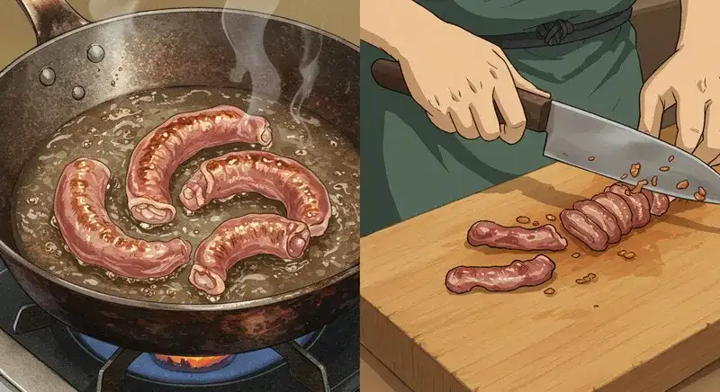 せせりを焼く様子と下処理する手元