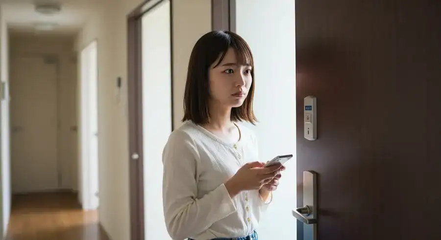 賃貸ドアスコープカメラの設置で悩む女性
