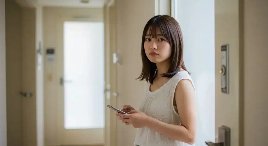 カメラの設置で悩む女性